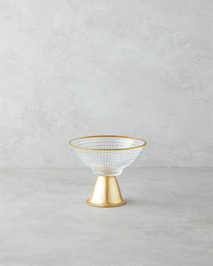 strălucire Sticlă Suport Servire 16 cm Transparent-Gold