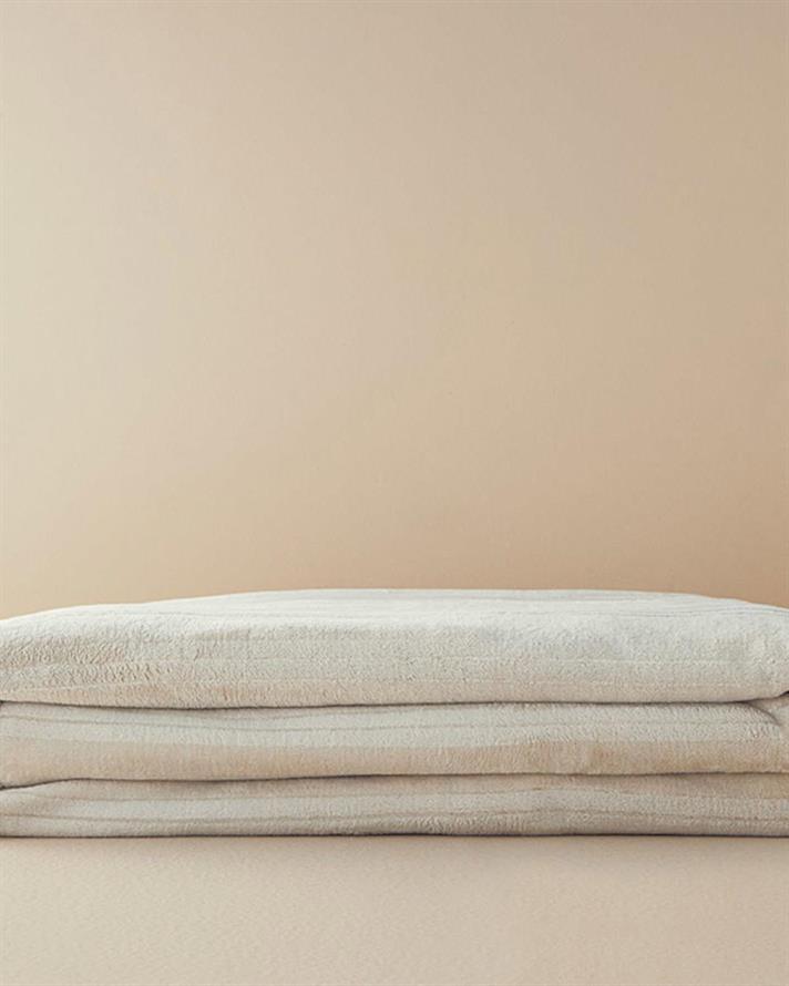 strălucitor Dungat Super Delicat King Size Pătură 220x240 cm Crem.