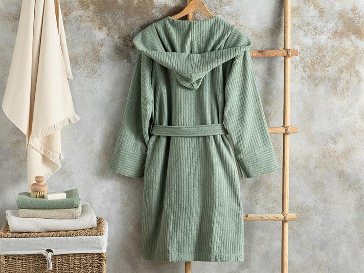 Stripe Halat De Baie Twilled, Bumbac, L-Xl, Albastru Deschis - Roz