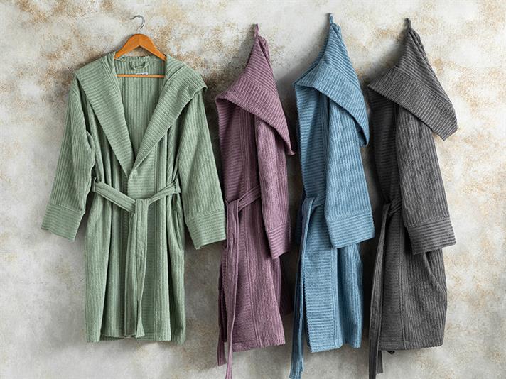 Stripe Halat De Baie Twilled, Bumbac, L-Xl, Albastru Deschis - Roz