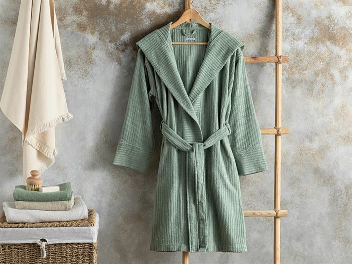 Stripe Halat De Baie Twilled, Bumbac, L-Xl, Albastru Deschis - Roz