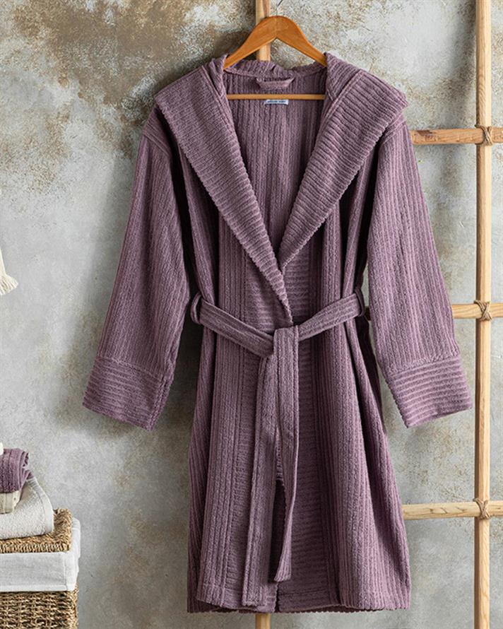 Stripe Halat De Baie Twilled, Bumbac, L-Xl, Alb - Roșu Cărămidă