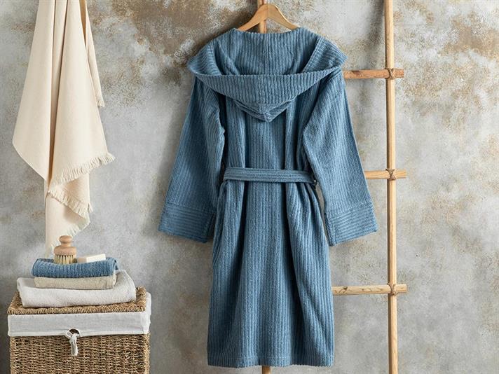 Stripe Halat De Baie Twilled, Bumbac, S-M, Gri-Beige