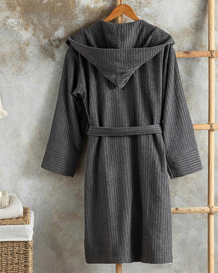 Stripe Halat De Baie Twilled, Bumbac, S-M, Gri Închis