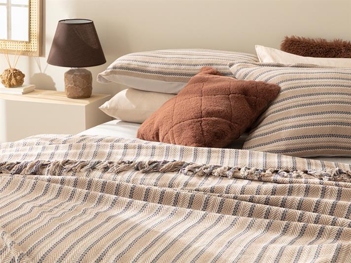 Stripe Wicker Țesut Persoană Dublă Set Cuvertură De Pat 240*260 Cm Bej - Violet.
