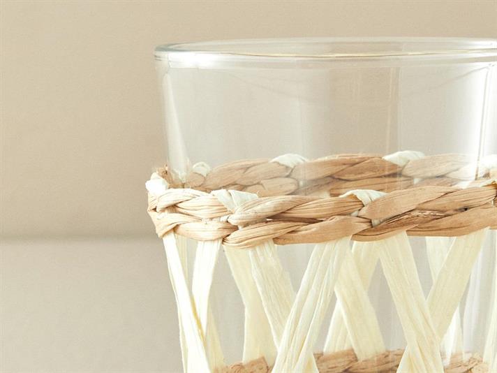 Stripe Wicker Sticlă Cu Răchită Pahar 320 ml Crem.