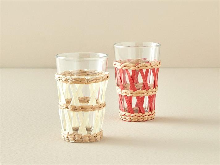 Stripe Wicker Sticlă Cu Răchită Pahar 320 ml Crem.
