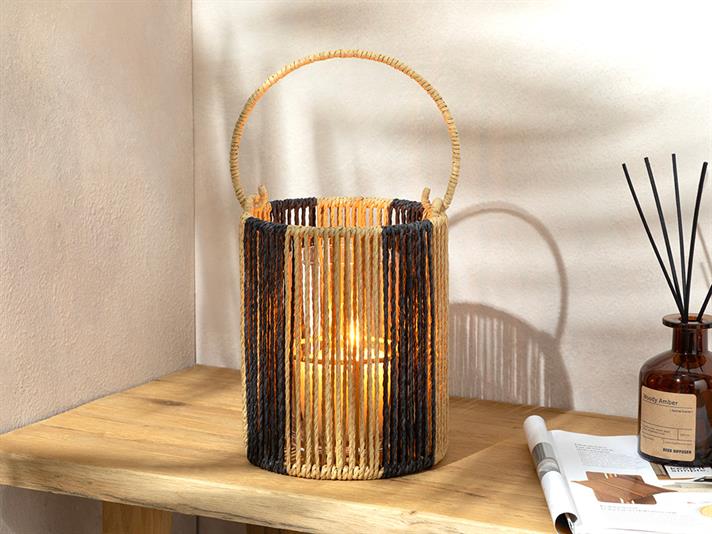 Striped Felinar, Paie, 15*20 Cm, Damson - Albastru Marin