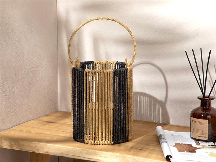 Striped Felinar, Paie, 15*20 Cm, Damson - Albastru Marin