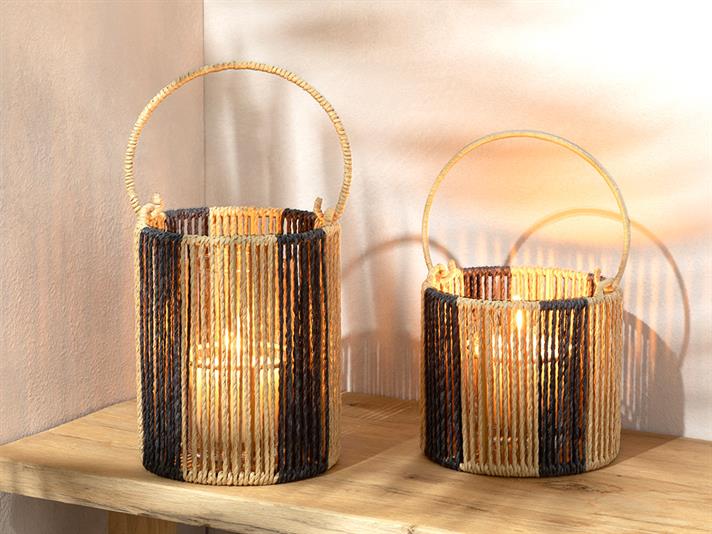 Striped Felinar, Paie, 15*20 Cm, Damson - Albastru Marin