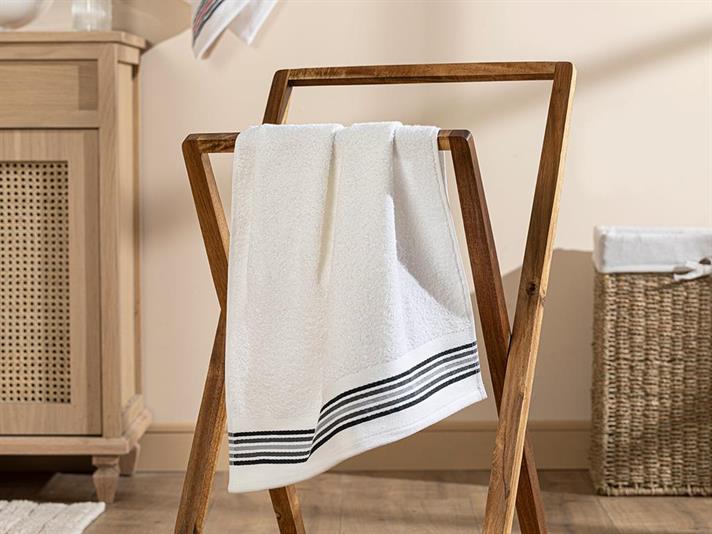 Striped Cottony Face Towel 50x70 cm White - Anthracite
