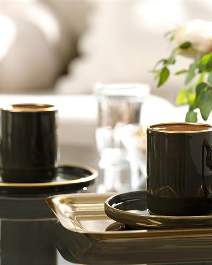 Stripes Porțelan 4 Piese 2 Persoane Set De Cești De Cafea 85 ml Verde