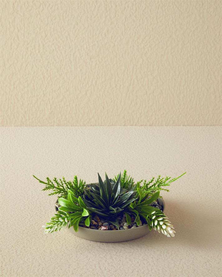 Sukulent Floare Artificială Cu Vază 15x15x8 cm Gri