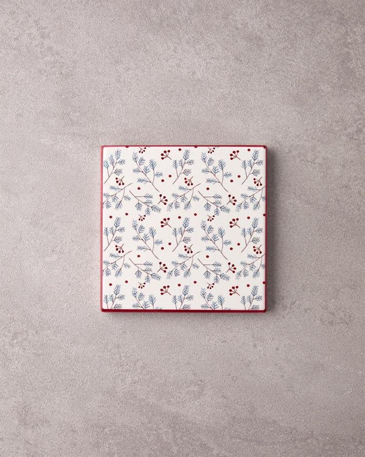 Suport de pahar, Crispy Flowers, ceramică, 10,8 cm, roșu