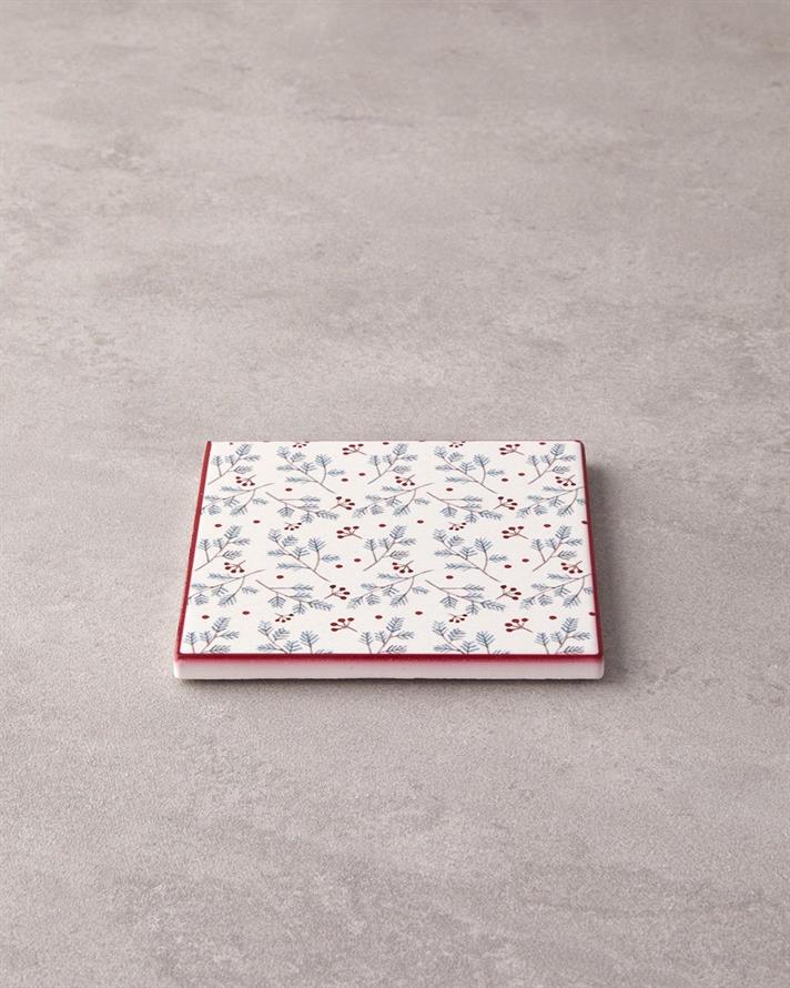 Suport de pahar, Crispy Flowers, ceramică, 10,8 cm, roșu