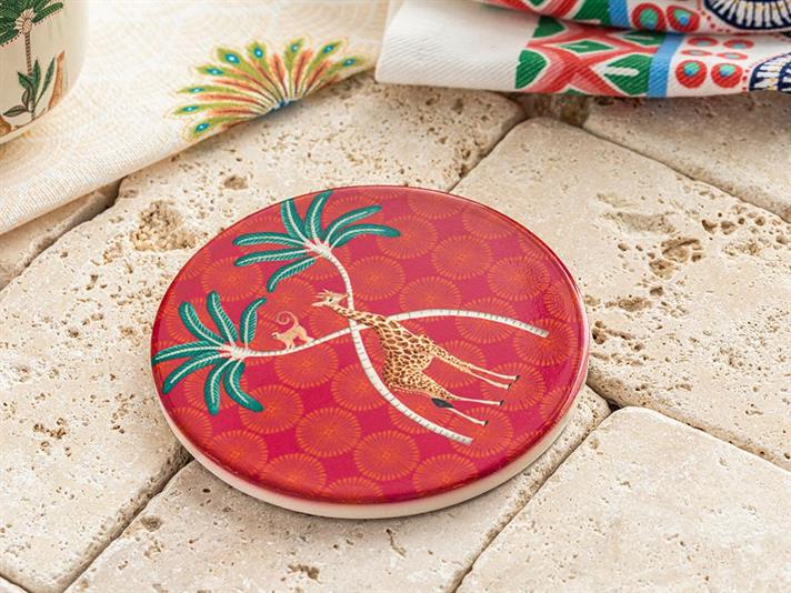 Suport de pahar, Exotic Giraffe, ceramica, 10,8 cm, rosu