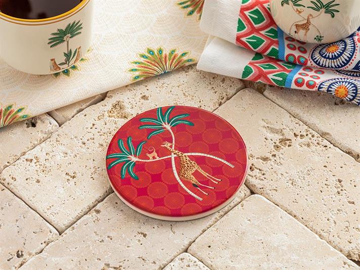 Suport de pahar, Exotic Giraffe, ceramica, 10,8 cm, rosu