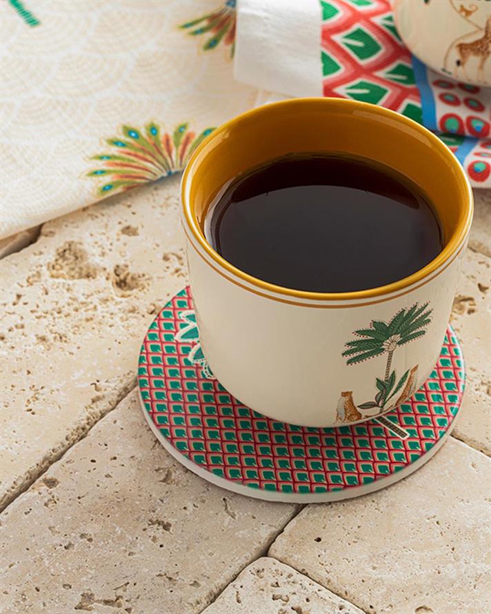 Suport de pahar, Exotic Palm, ceramică, 10.8 cm, Roz - Verde