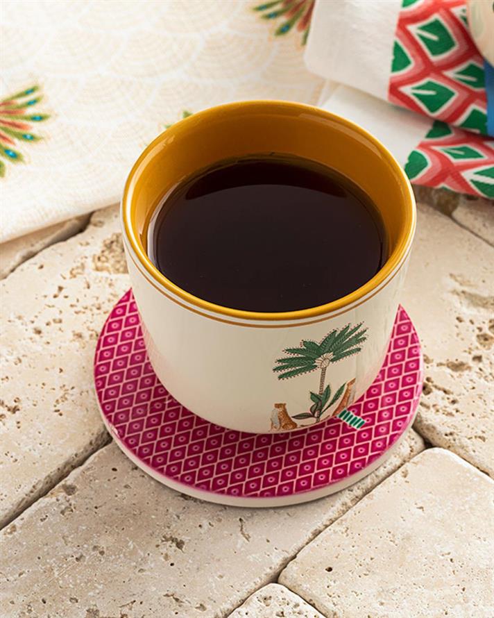 Suport de pahar, Exotic Palm, ceramica, 10,8 cm, roz