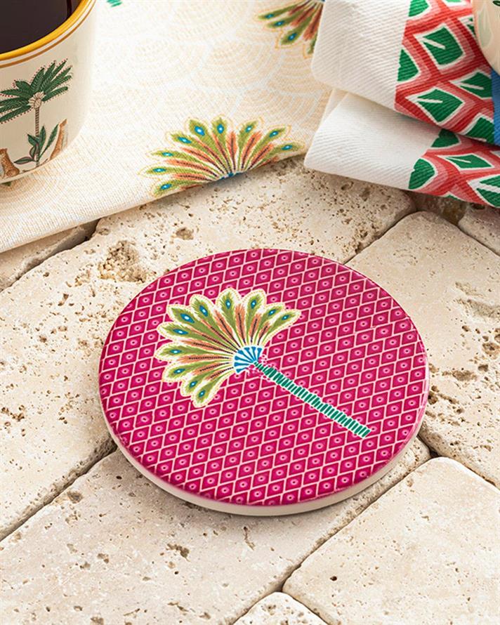 Suport de pahar, Exotic Palm, ceramica, 10,8 cm, roz