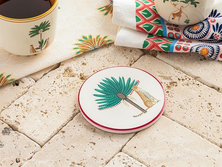 Suport de pahar, Exotic Tiger, ceramica, 10,8 cm, alb - verde