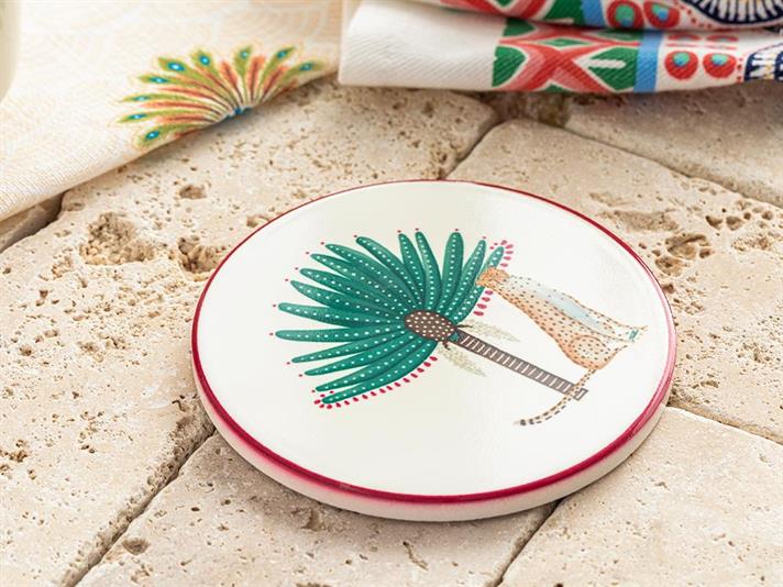 Suport de pahar, Exotic Tiger, ceramica, 10,8 cm, alb - verde