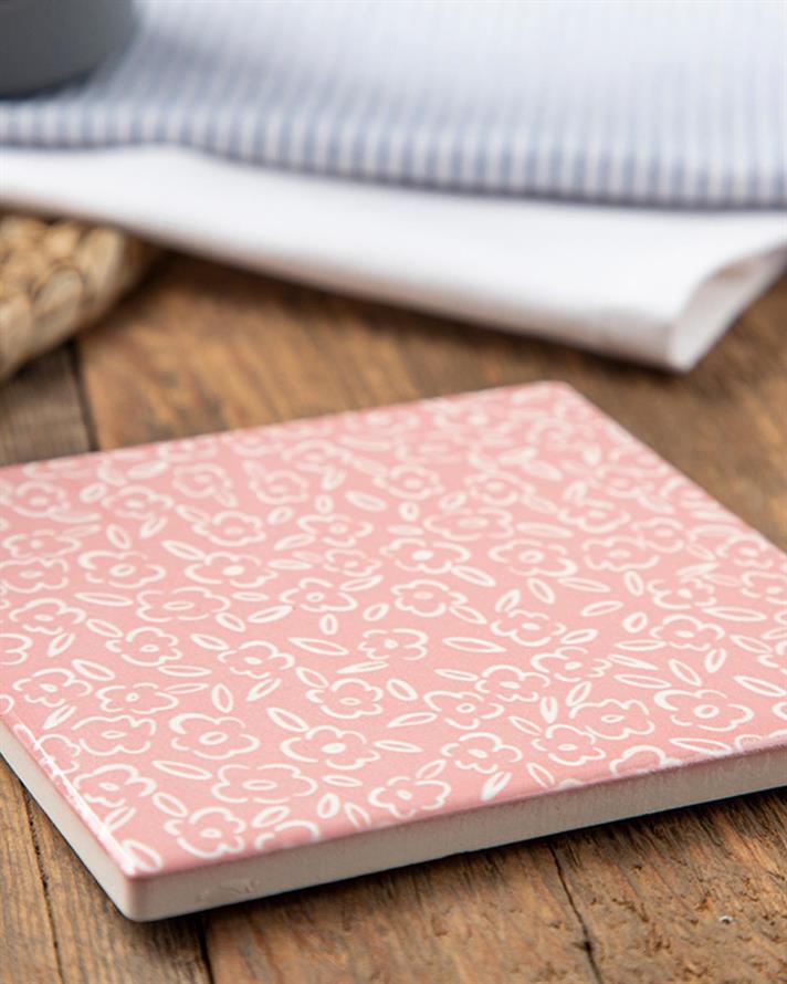 Suport de pahar, Pink Plaid, ceramică, 11 cm, roz