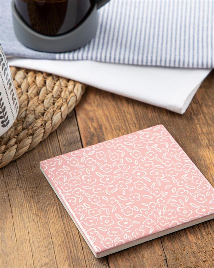 Suport de pahar, Pink Plaid, ceramică, 11 cm, roz