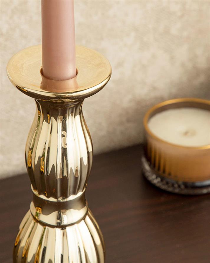 Suport lumânare, Chera, ceramică, 8,5x8,5x26,2 cm, auriu