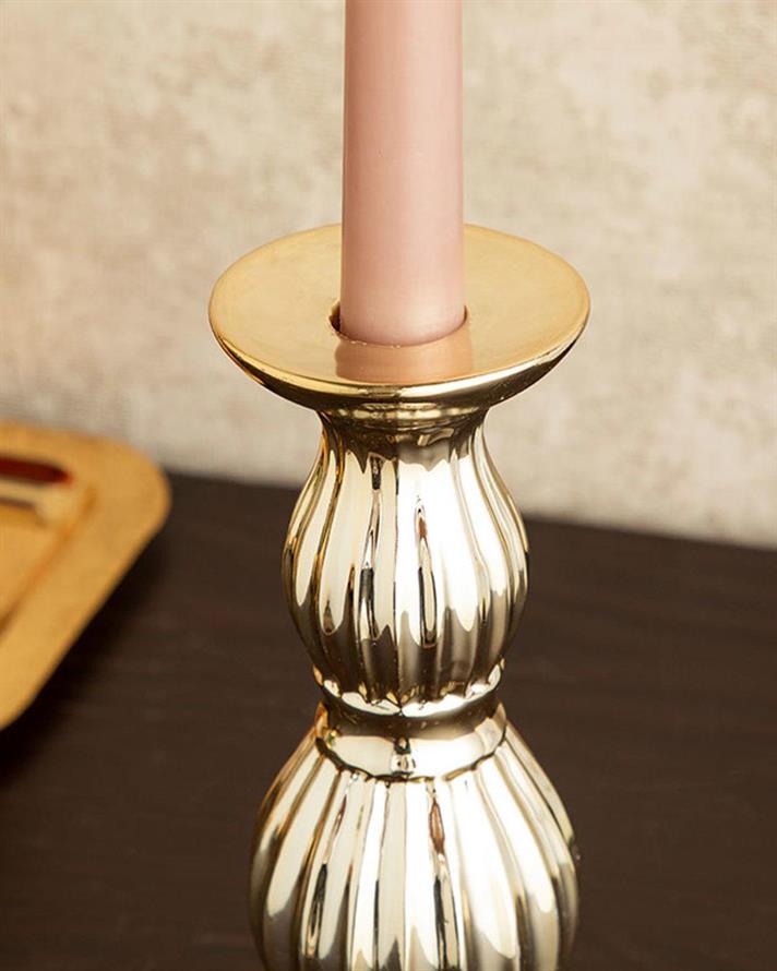 Suport lumânare, Chera, ceramică, 8,5x8,5x26,2 cm, auriu