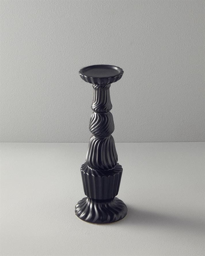 Suport lumânare, Crown, ceramică, 15x15x43 cm, antracit