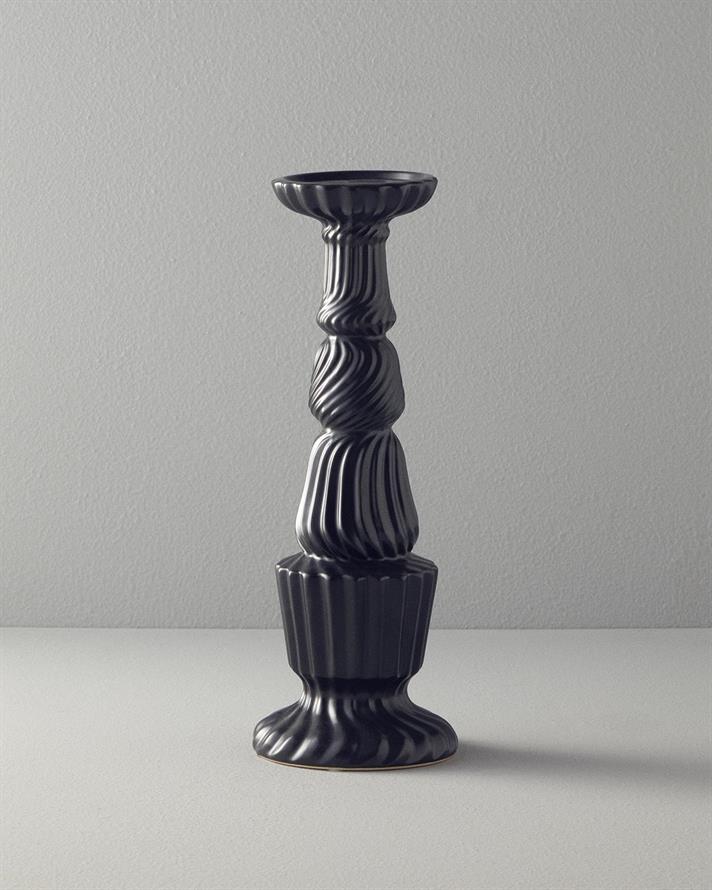 Suport lumânare, Crown, ceramică, 15x15x43 cm, antracit