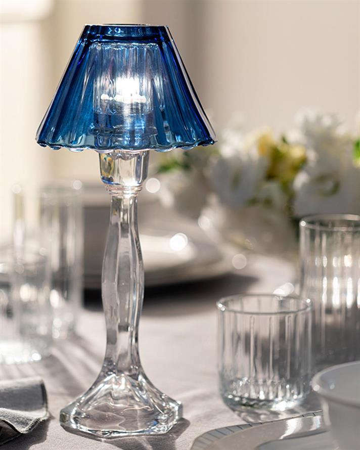 Suport lumânare, Fancy, sticlă, 6x8x30cm, bleumarin