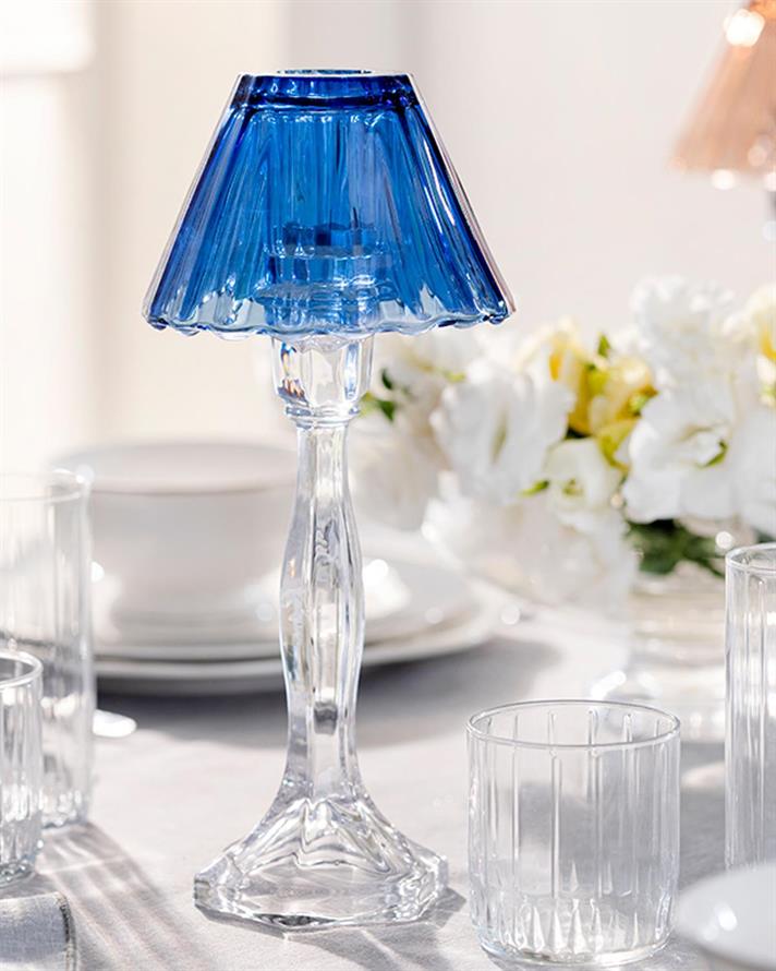 Suport lumânare, Fancy, sticlă, 6x8x30cm, bleumarin