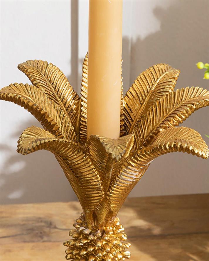 Suport lumânare, Glitter Palm, polirăsină, 16x16x25 cm, auriu