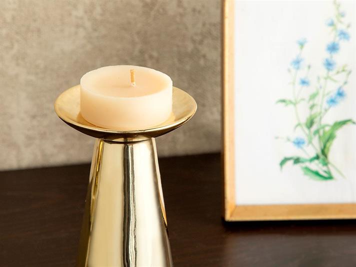 Suport lumânare, Lucent, ceramică, 9x9x17 cm, auriu