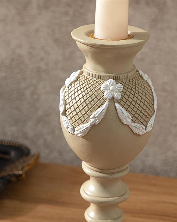 Suport lumânare, Royal, polirăsină, 8.5x19.8 cm, crem