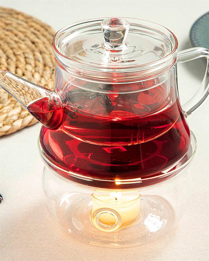 Suport încălzitor pentru ceainic, Sahara, sticlă, 12,9x9,6 cm, transparent