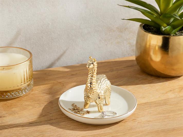 Suport pentru bijuterii, Animals, gresie ceramica, 11,5x11,5x9,3 cm, auriu