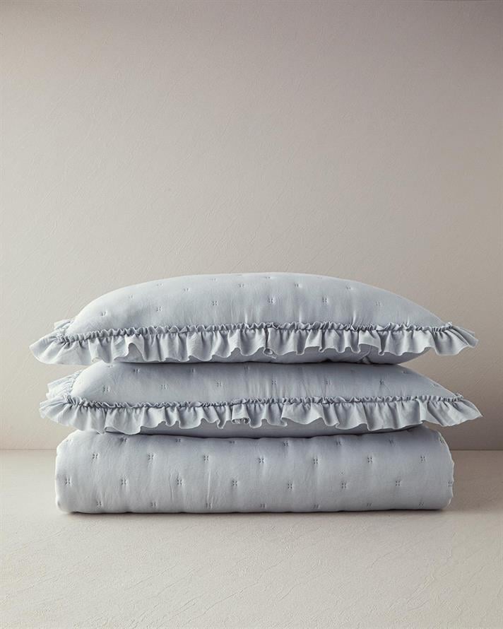 Set cuvertura pat cu fete de perna, pentru doua persoane, Swanky, poliester, 200x220 cm, gri