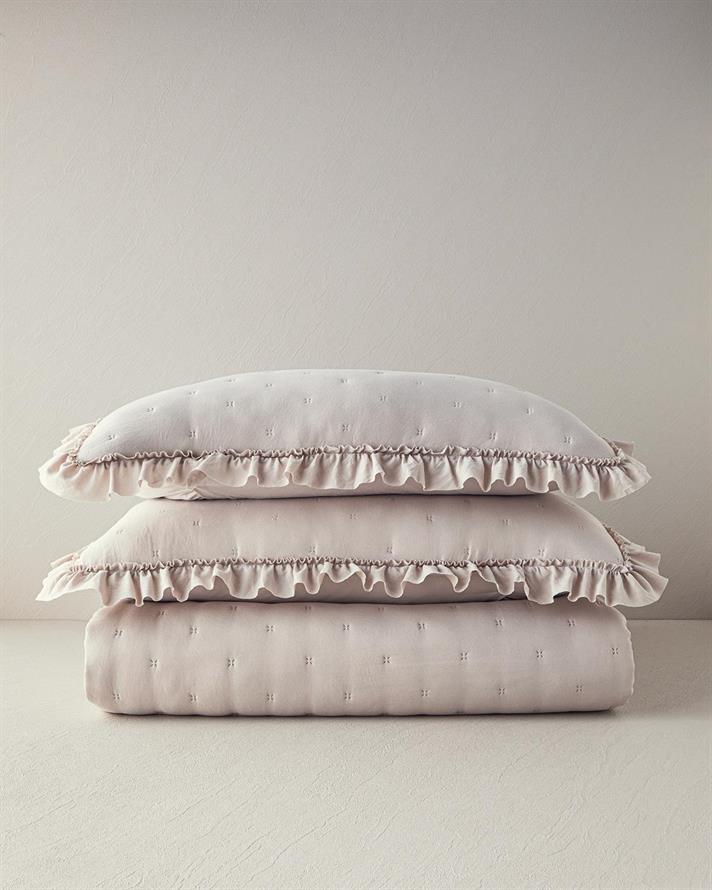 Swanky Cu Volane King Size Set Cuverturi Pat 240x220 cm Bej