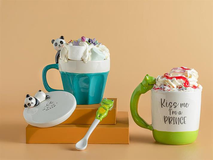 Sweet Panda Ceașcă Cu Capac Cu Lingură, Dolomită, 340 Ml, Albastru-Rosu