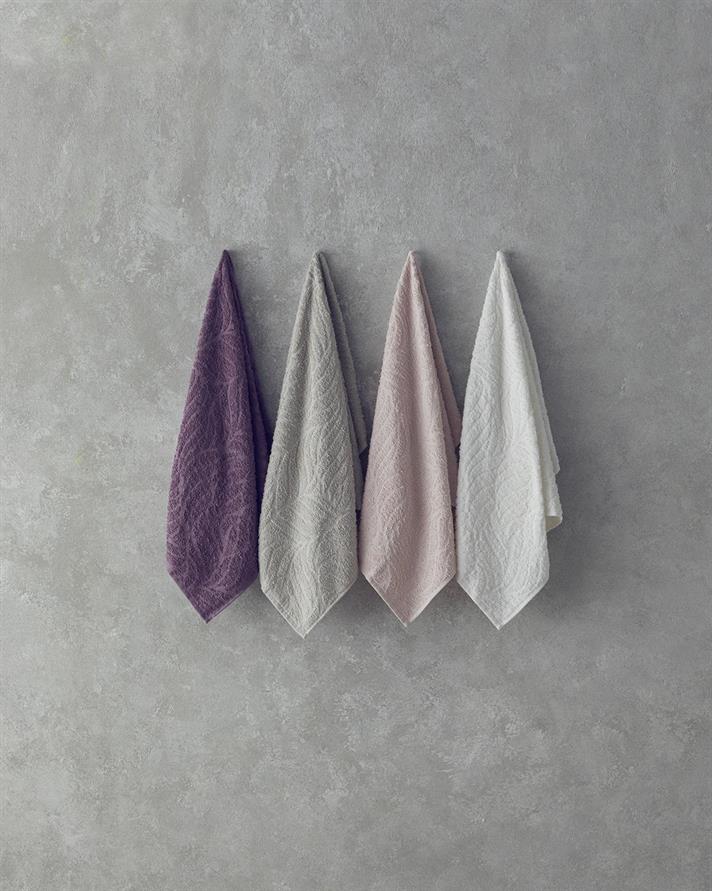 Sylvia Bumbac Poliester Jacquard 4 buc. Set De Prosoape De Față 50x80 cm Alb-Piatră-Roz-Violet înc