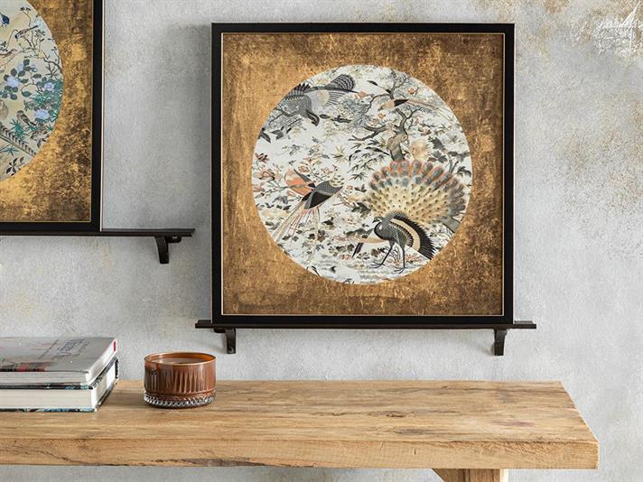 Tablou, Peacock Garden, mdf, 40x40 cm, auriu