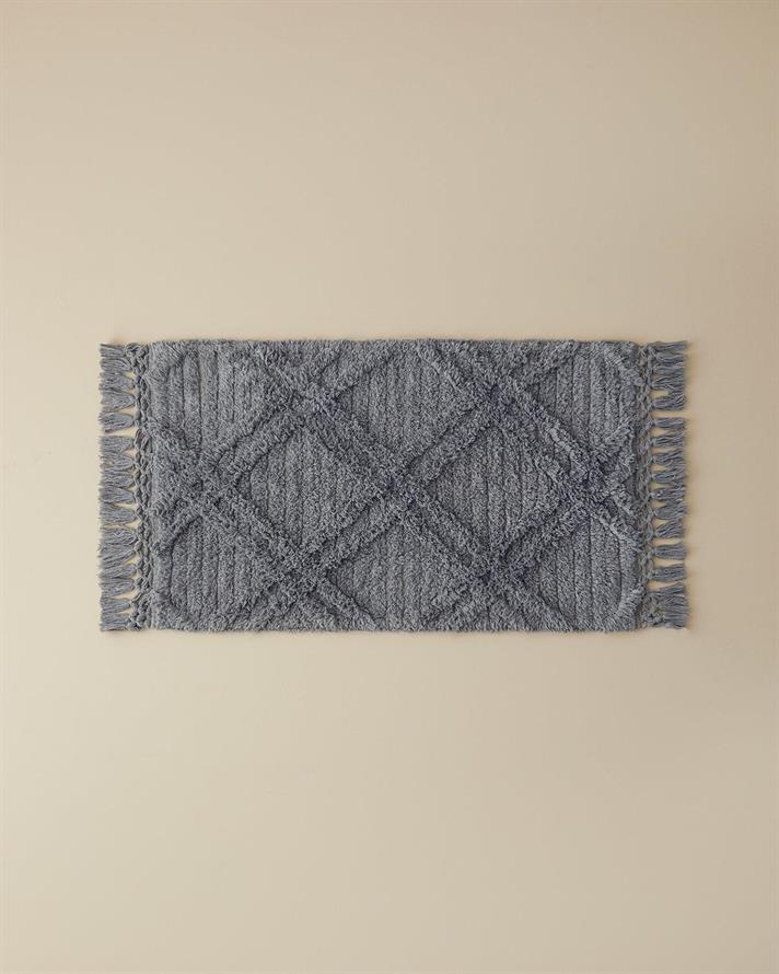 Cotton Fringed Bathroom Mat 50x80 cm Gray