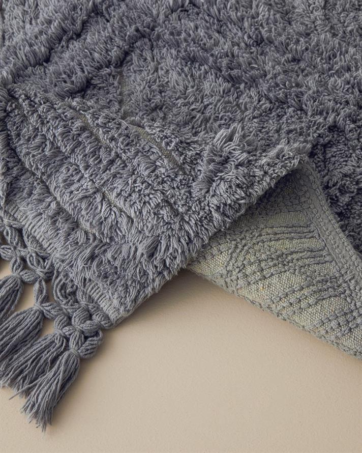 Cotton Fringed Bathroom Mat 50x80 cm Gray