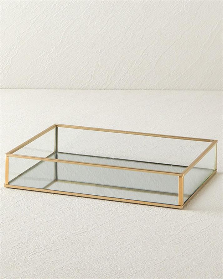 Tavă decorativă, Deluxe, sticlă, 25x17x4,5 cm, auriu