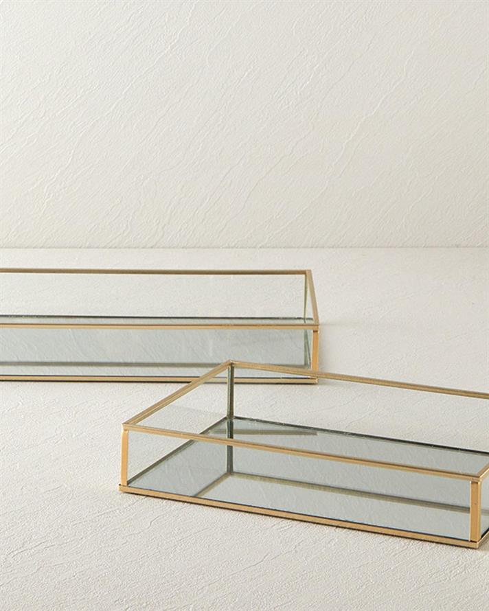 Tavă decorativă, Deluxe, sticlă, 25x17x4,5 cm, auriu