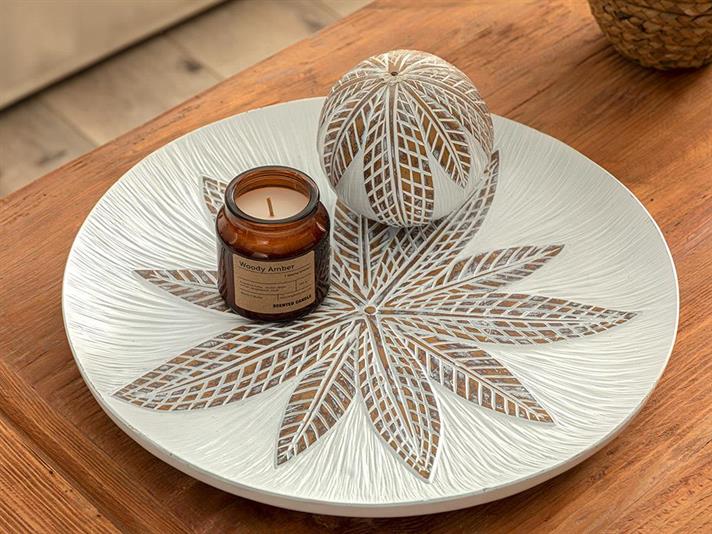 Elegant Leaf Decorative Tray 38x38x4 cm White