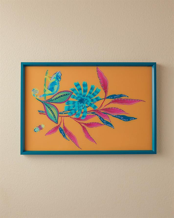 Tavă decorativă, Exotic Flower, sticlă, 31x46 cm, portocaliu